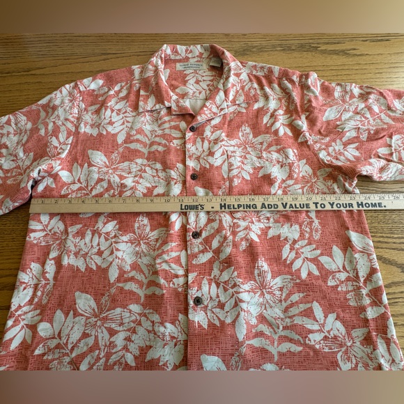 Island Republic Men’s‎ L Shirt Coral Hawaiian 100% Silk Leaf Pattern Tropical - Picture 4 of 8